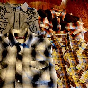Four Large pearl-snap dress shirts.